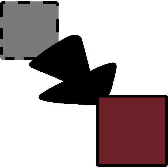 A gray square with a dotted outline next to a black arrow, which points to a red square.